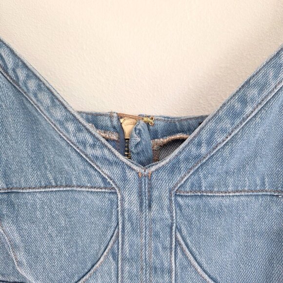 Express Denim Crop Corset Top Sweetheart Neckline Zipper Back Spaghetti Straps - Picture 6 of 11